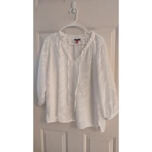 Vince Camuto White Zebra Print Medium Long Sleeve Shirt, Boho, Artsy, Whimsical